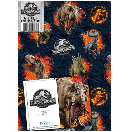 Jurassic World Gift Wrap 2 Sheets & Tags