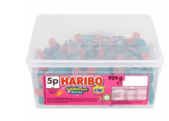 Haribo Bubblegum Bottles Z!Ng Tub 924g